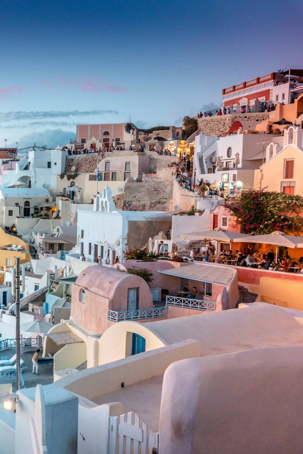 Sunset over Santorini’s whitewashed village