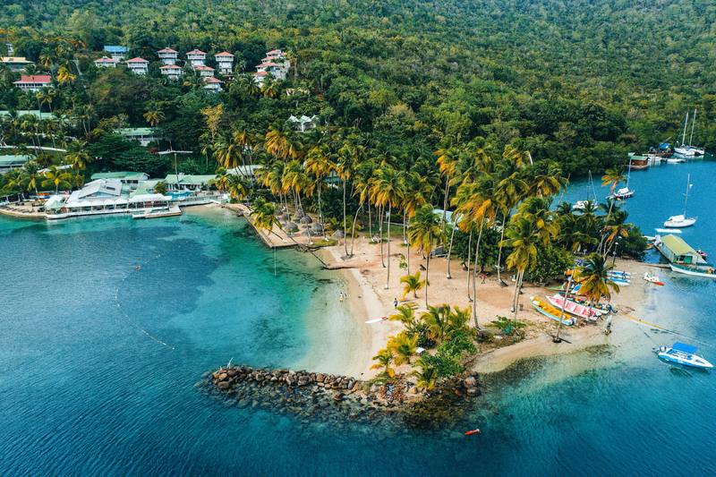 Palm-fringed beach at Marigot Bay, St Lucia