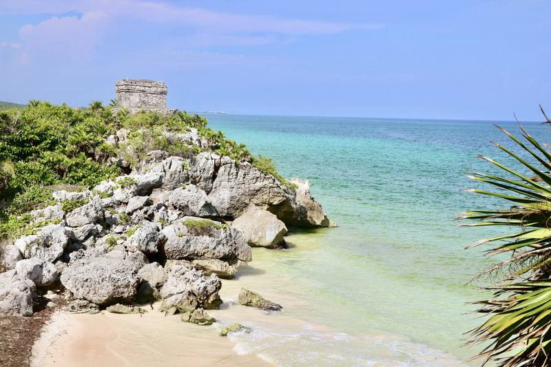 Mayan ruins above the sea at Tulum, Mexico
